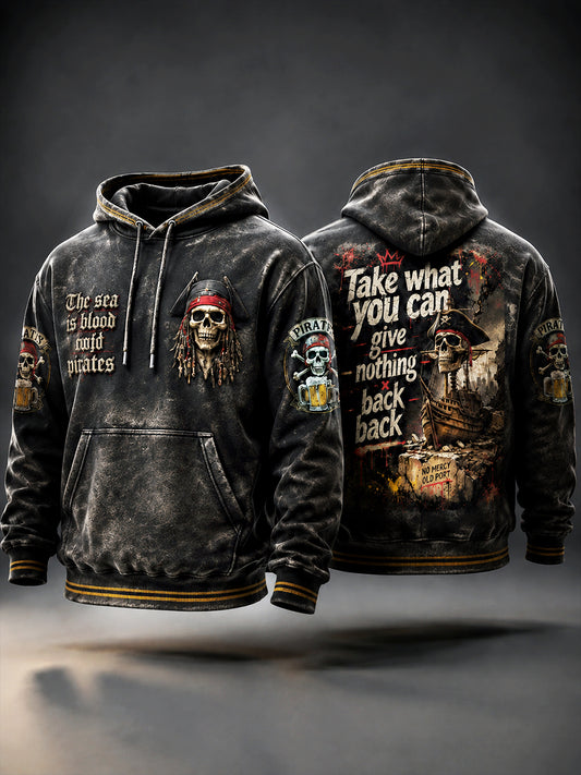 Miesten Vintage Musta Pirate-Print vapaa huppupaikka