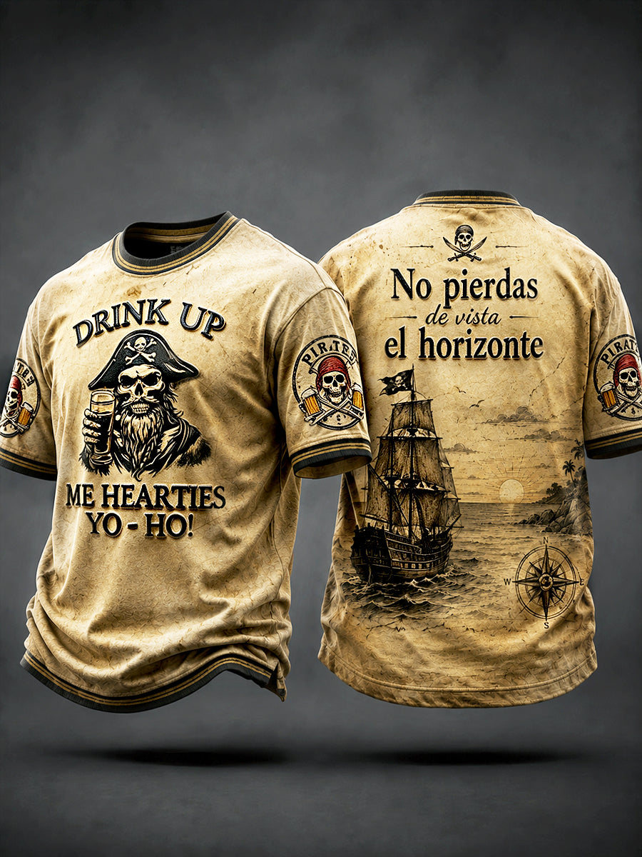 Miesten Retro Pirate Graphic Print Casual T-paito