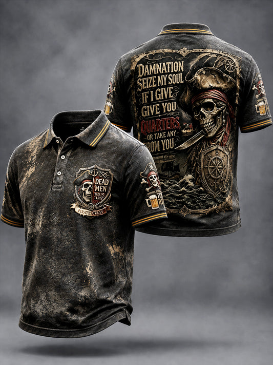 Miesten Retro Pirate Slogan-paidattu Casual Polo -paita