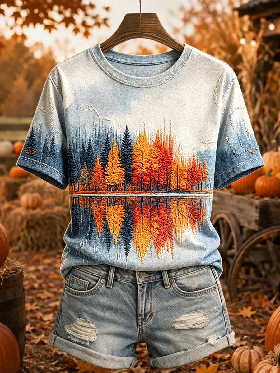Naisten Vintage Fall Trees Tulosta Viihtyisä lyhythiha T-paita