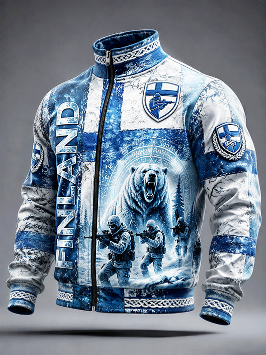 Miesten suomalainen Veteran 'Sisu' Henki Painettu Casual Zip-Up Takti