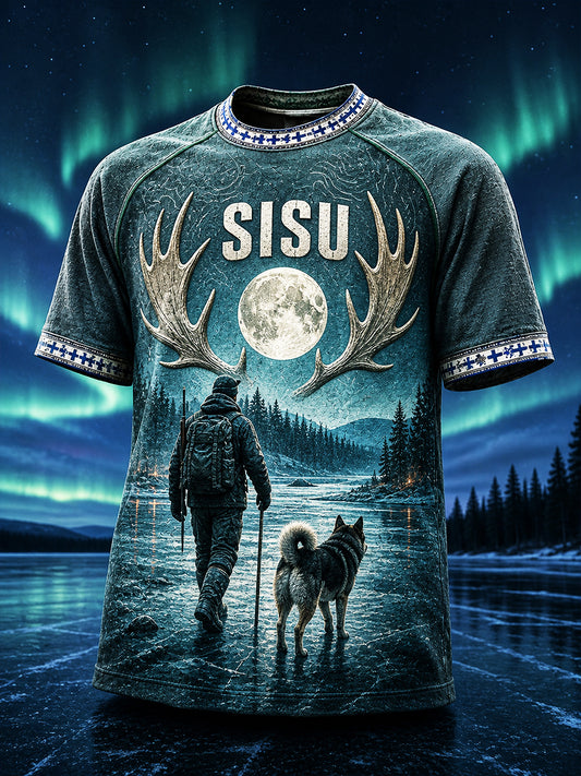 Retro suomalainen taidetuloste rento t-paita