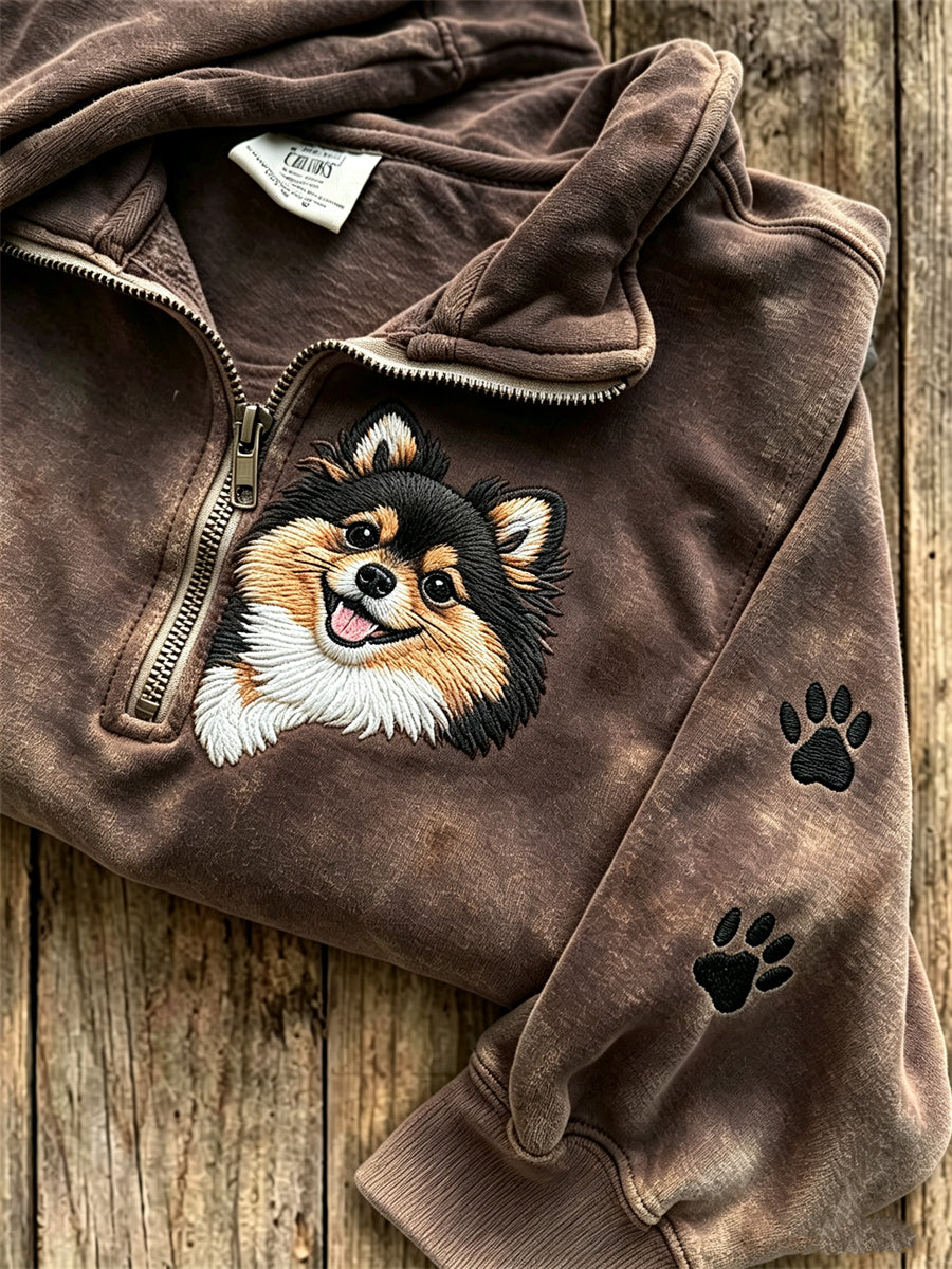 Naisten Peeking Pom Koira & Paw Prints Zip up Sweatshirt