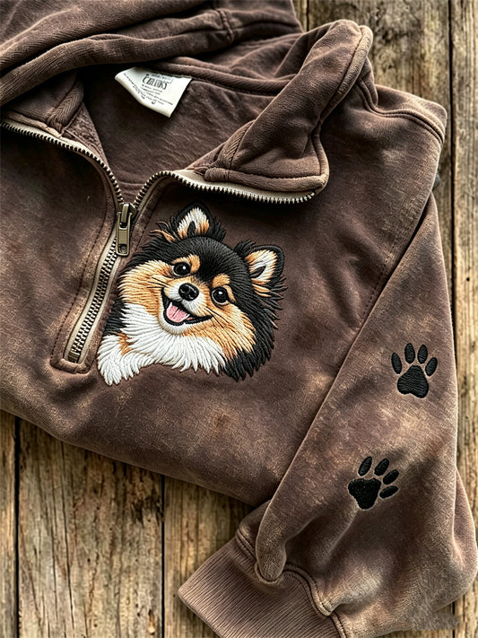 Naisten Peeking Pom Koira & Paw Prints Zip up Sweatshirt