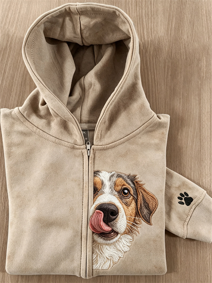 Naisten kurkistava huima koira & tassu tulostaa koko Zip Hoodie.