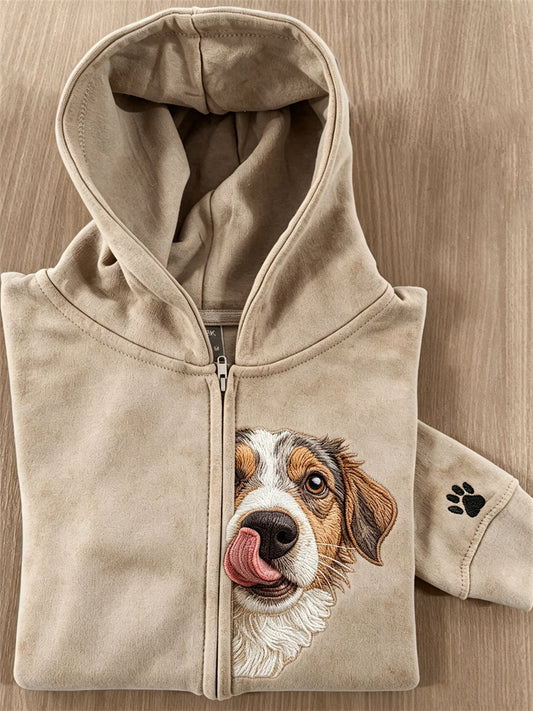 Naisten kurkistava huima koira & tassu tulostaa koko Zip Hoodie.