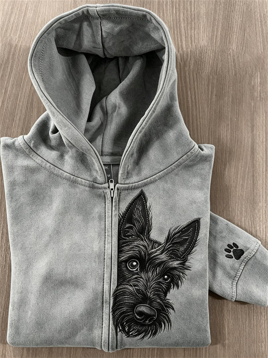 Naisten kurkistava skottilainen koira & tassu tulostaa koko Zip Hoodie.