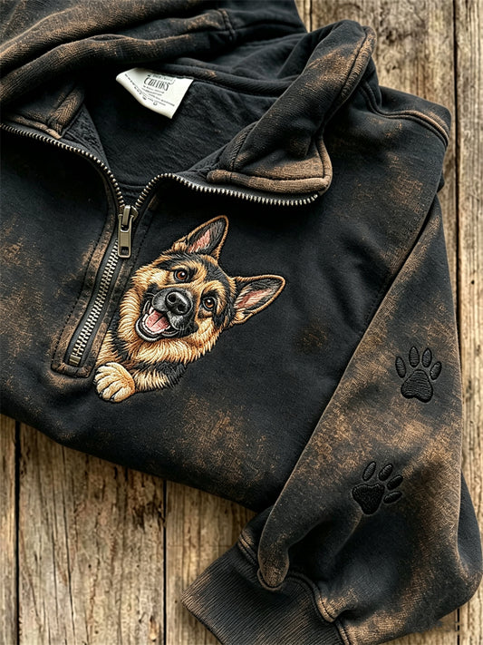 Naisten tirkistelevä saksanpaimenkoira ja tassu tulostuksia Zip up Sweatshirt