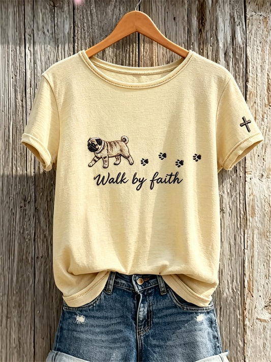 Naisten Walk by Faith Walking Pug Dog Print