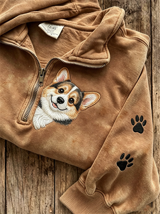 Naisten Peeking Corgi koira & Tassu tulosta Zip up Sweatshirt