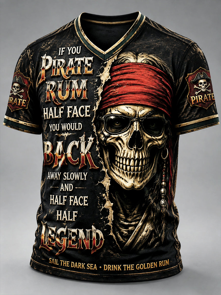 Miesten punk Pirate Print Casual V-kaula T-paita