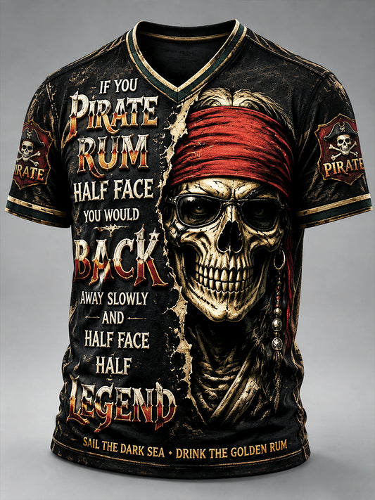 Miesten punk Pirate Print Casual V-kaula T-paita
