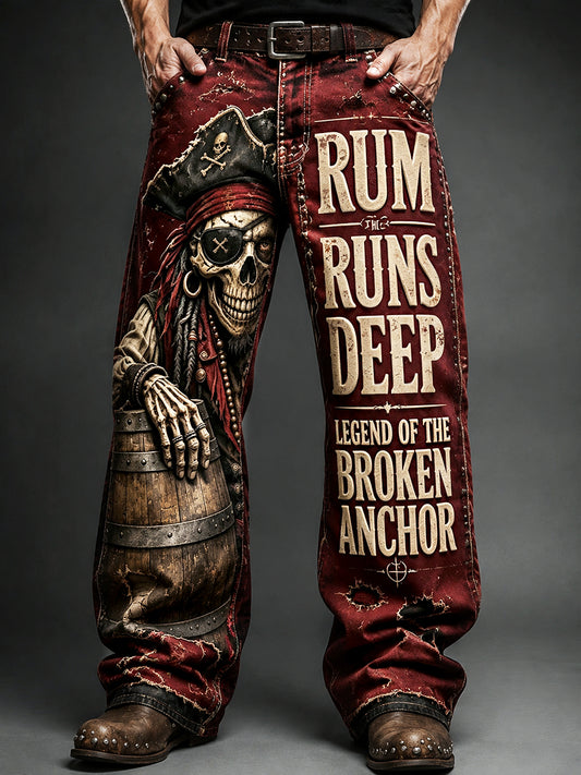 Miesten punk Pirate Retro-Print Casual housut