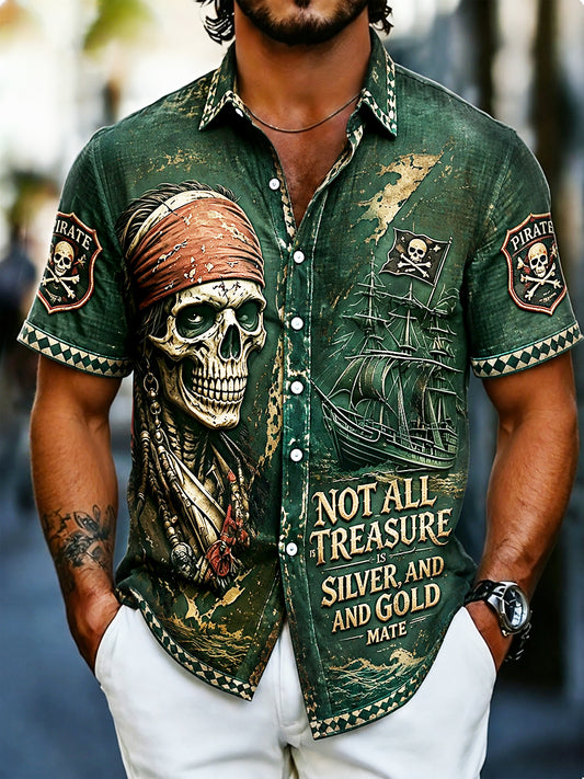 Miesten vihreä punk Pirate-Print Casual lyhythihaa paita