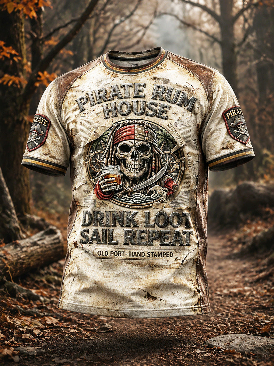 Miesten Pirate-Print 3D-paneeli Casual T-paito