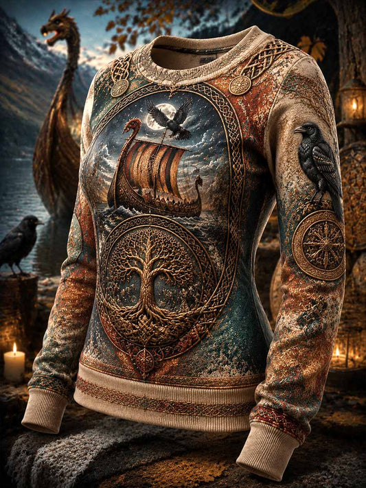 Naisten Retro Viking Puu elämän kuvio painettu Sweatshirt