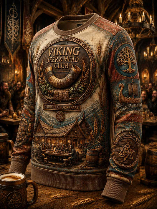 Miesten Vintage Viking Beer Art malli Painettu Sweatshirt