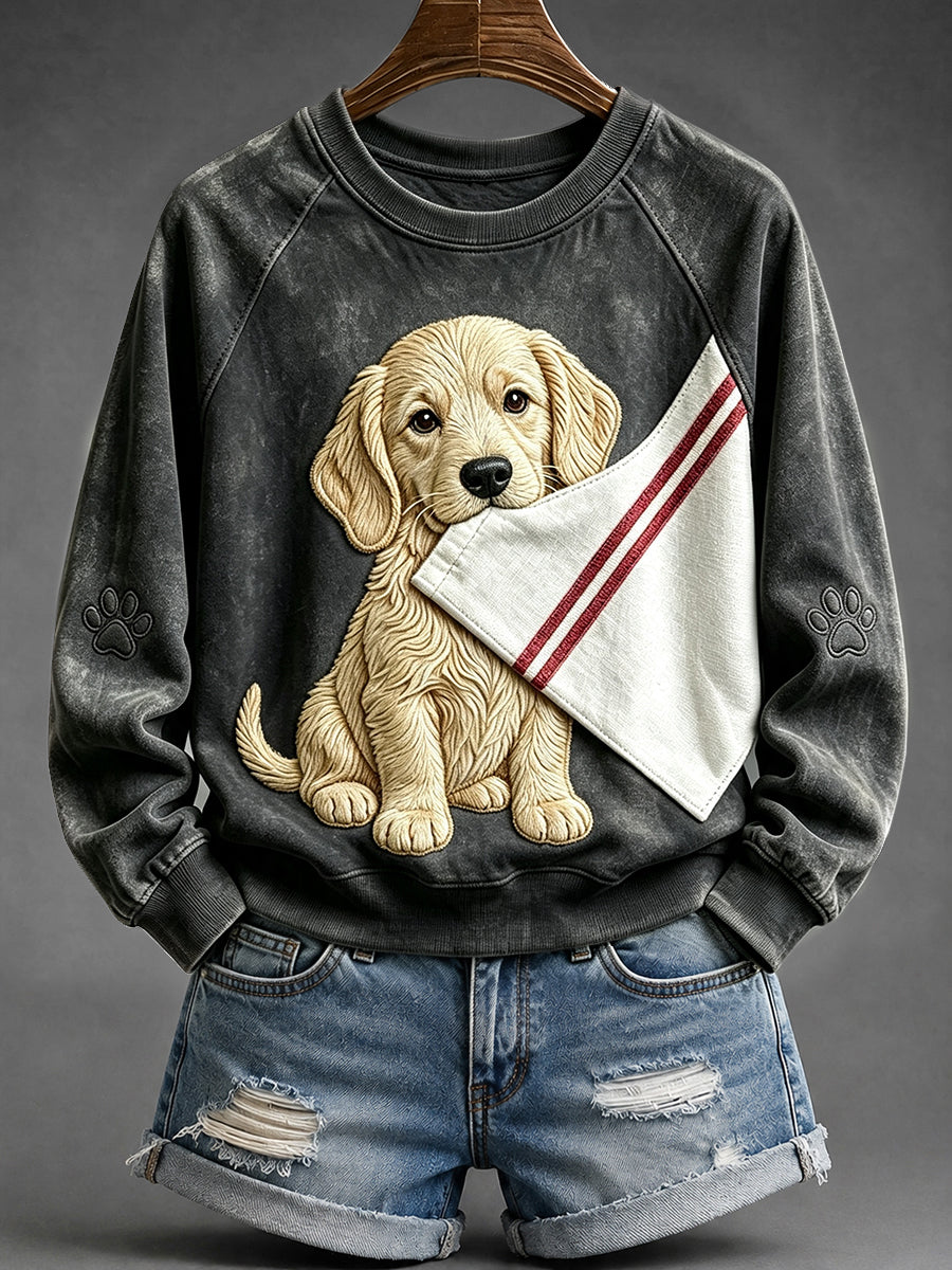 Naisten söpö kultainen retriever kanssa tassa tulostus Raglan hihasen Sweatshirt
