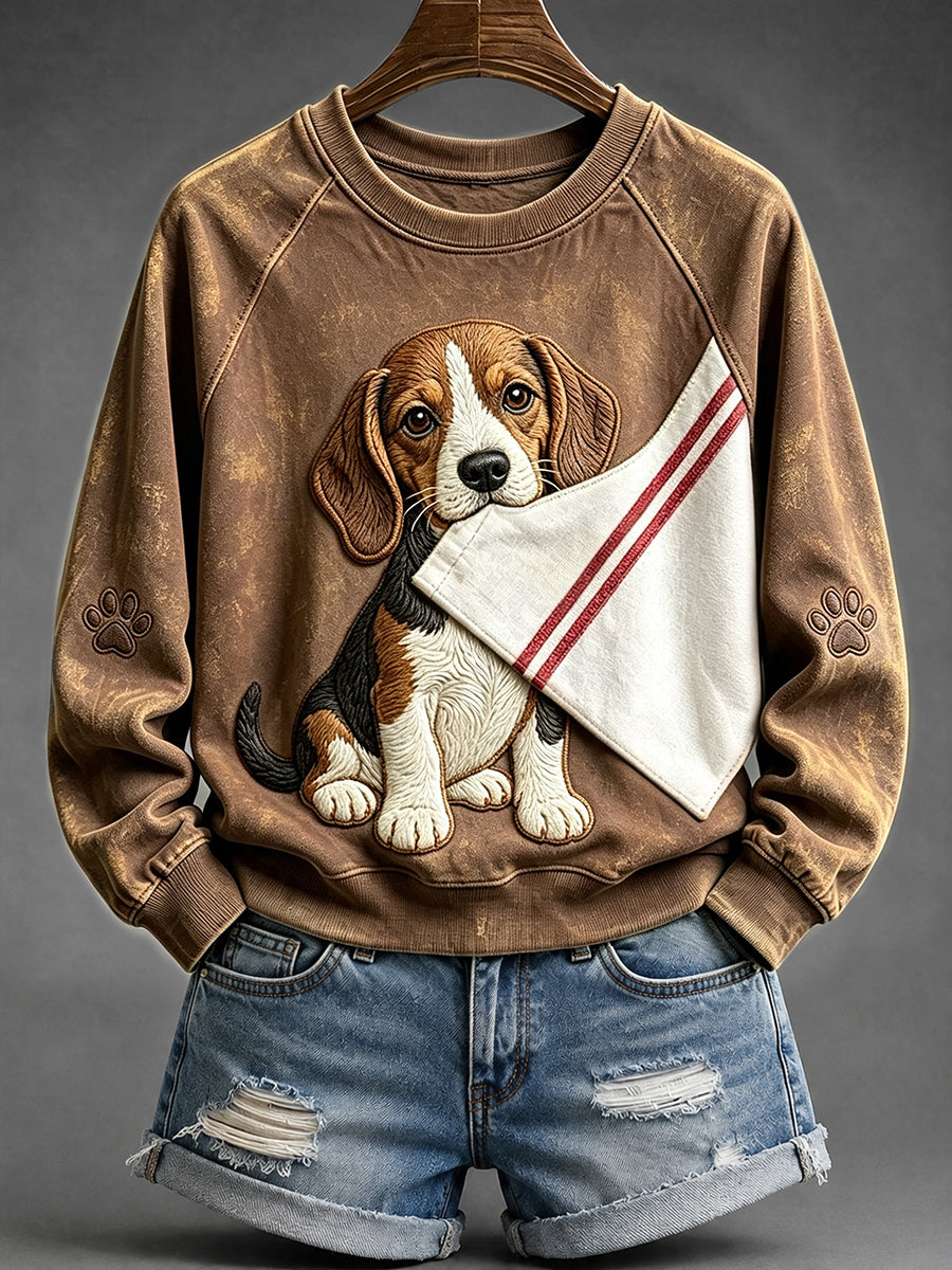 Naisten söpö Beagle ja tassa tulosta Raglan hiha Sweatshirt