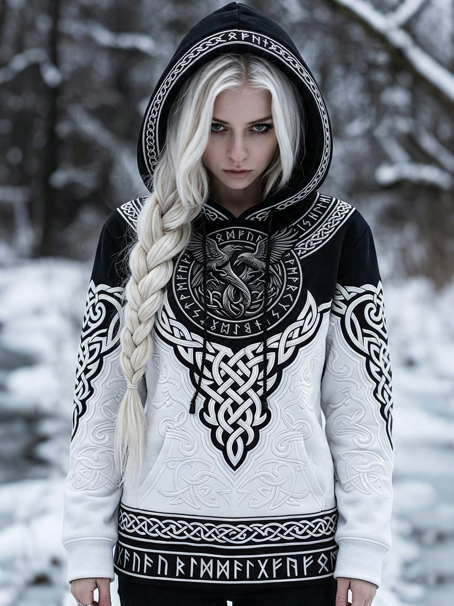 Naisten Viking Inspired Art Celtic Print Huppupaikka Sweatshirt taskuja