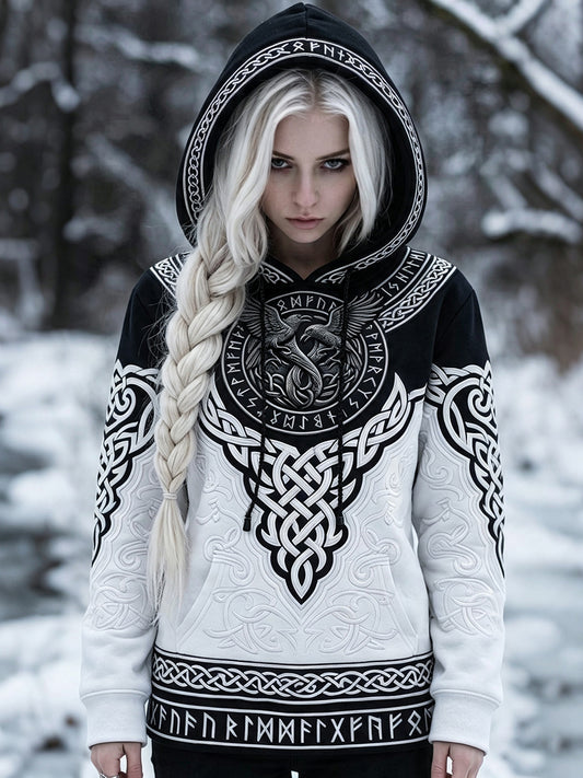 Naisten Viking Inspired Art Celtic Print Huppupaikka Sweatshirt taskuja