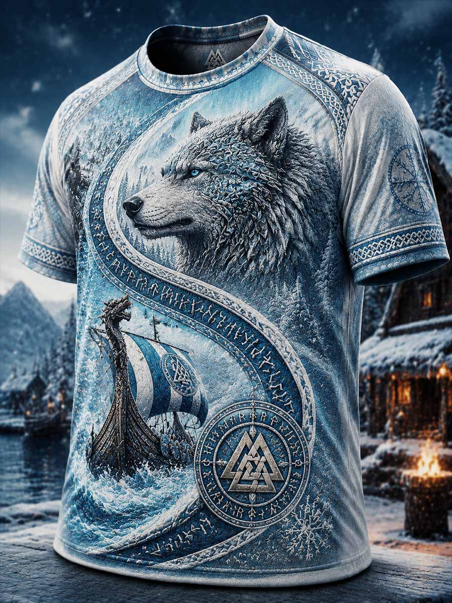 Miesten Vintage Viking Print T-paita