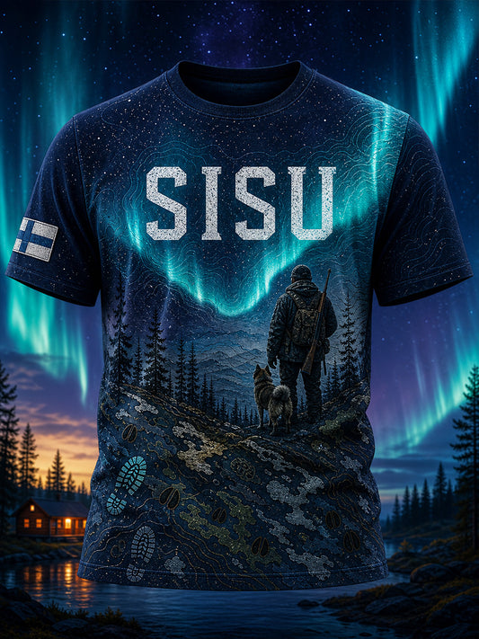 Retro suomalainen taidetuloste rento t-paita