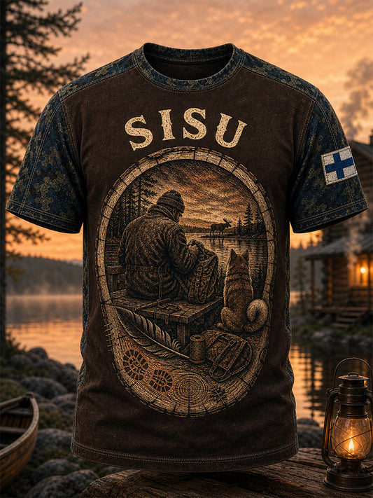 Retro suomalainen taidetuloste rento t-paita