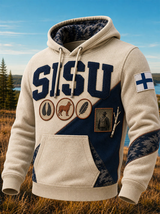 Retromainen suomalainen taidetuloste rento huppari