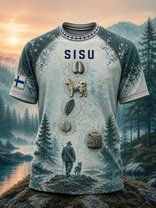 Retro suomalainen taidetuloste rento t-paita