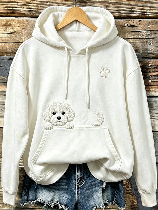 Naisten söpö Bichon Frize & Pussu Print Cozy Huppari