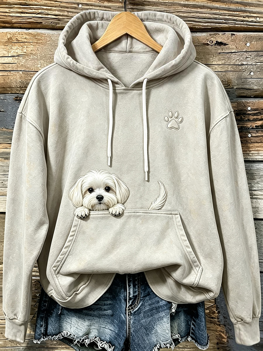 Naisten söpö Maltan koira & Pussu Print Cozy Huppari