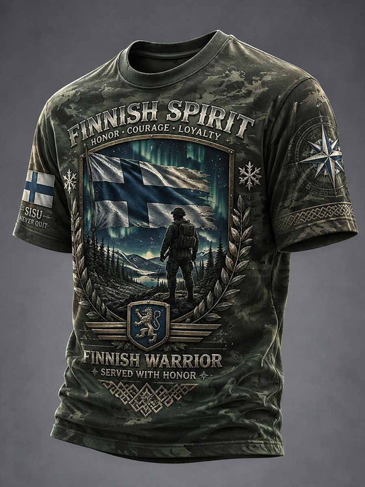 Miesten vintage Suomi Sisu veteraanikuosilla painettu t-paita