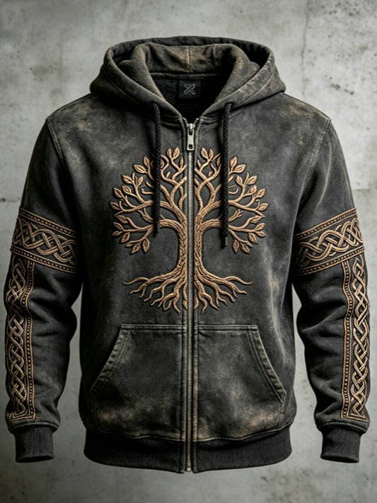 Miesten Retro Viking Valknut puu elämän väri lohko taide Zip-Up Hoodie