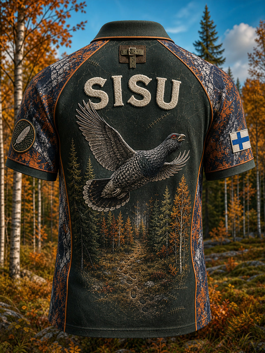 Retropainatuksella varustettu suomalainen taidetilkkutyylisen t-paidan vapaa-ajan polo-paita