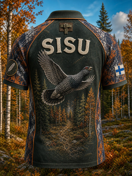 Retropainatuksella varustettu suomalainen taidetilkkutyylisen t-paidan vapaa-ajan polo-paita