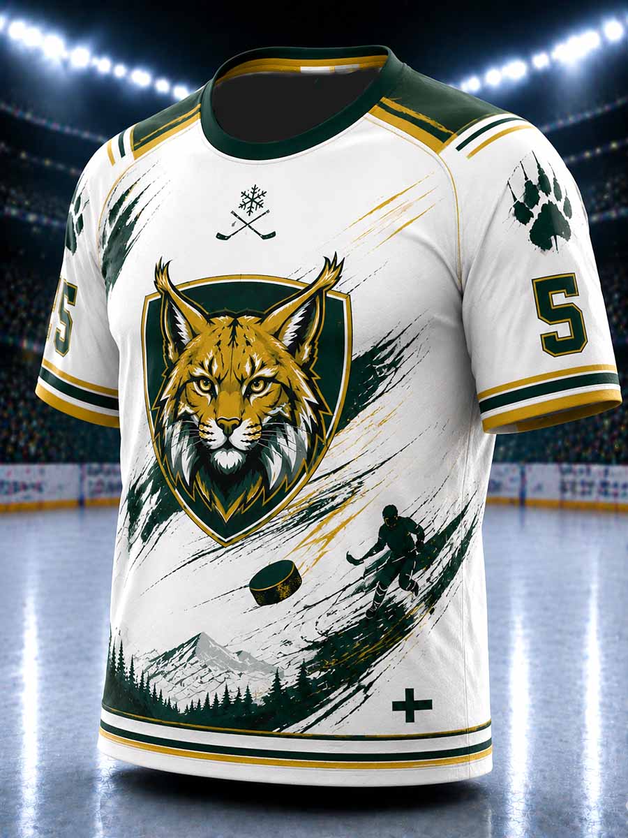 Miesten Suomi Ilves-jääkiekkokuviollinen painettu t-paita