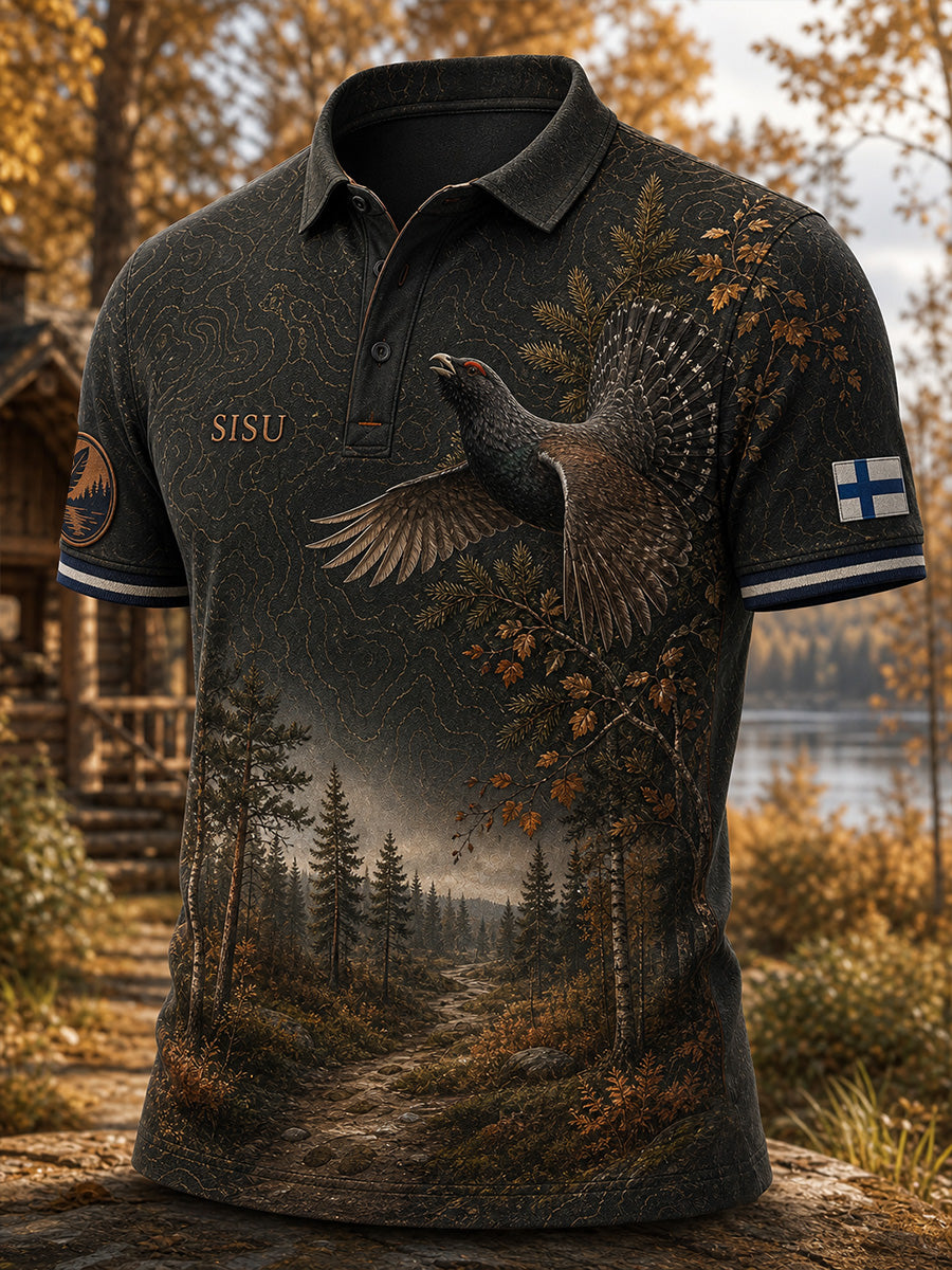 Retropainatuksella varustettu suomalainen taidetilkkutyylisen t-paidan vapaa-ajan polo-paita