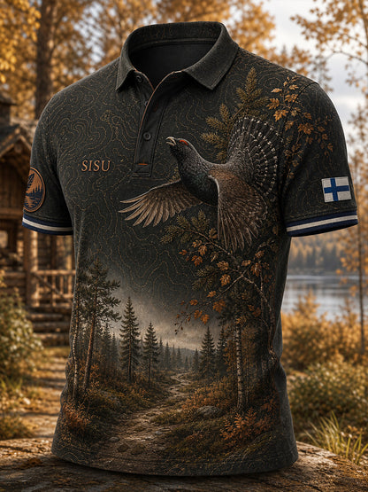 Retropainatuksella varustettu suomalainen taidetilkkutyylisen t-paidan vapaa-ajan polo-paita
