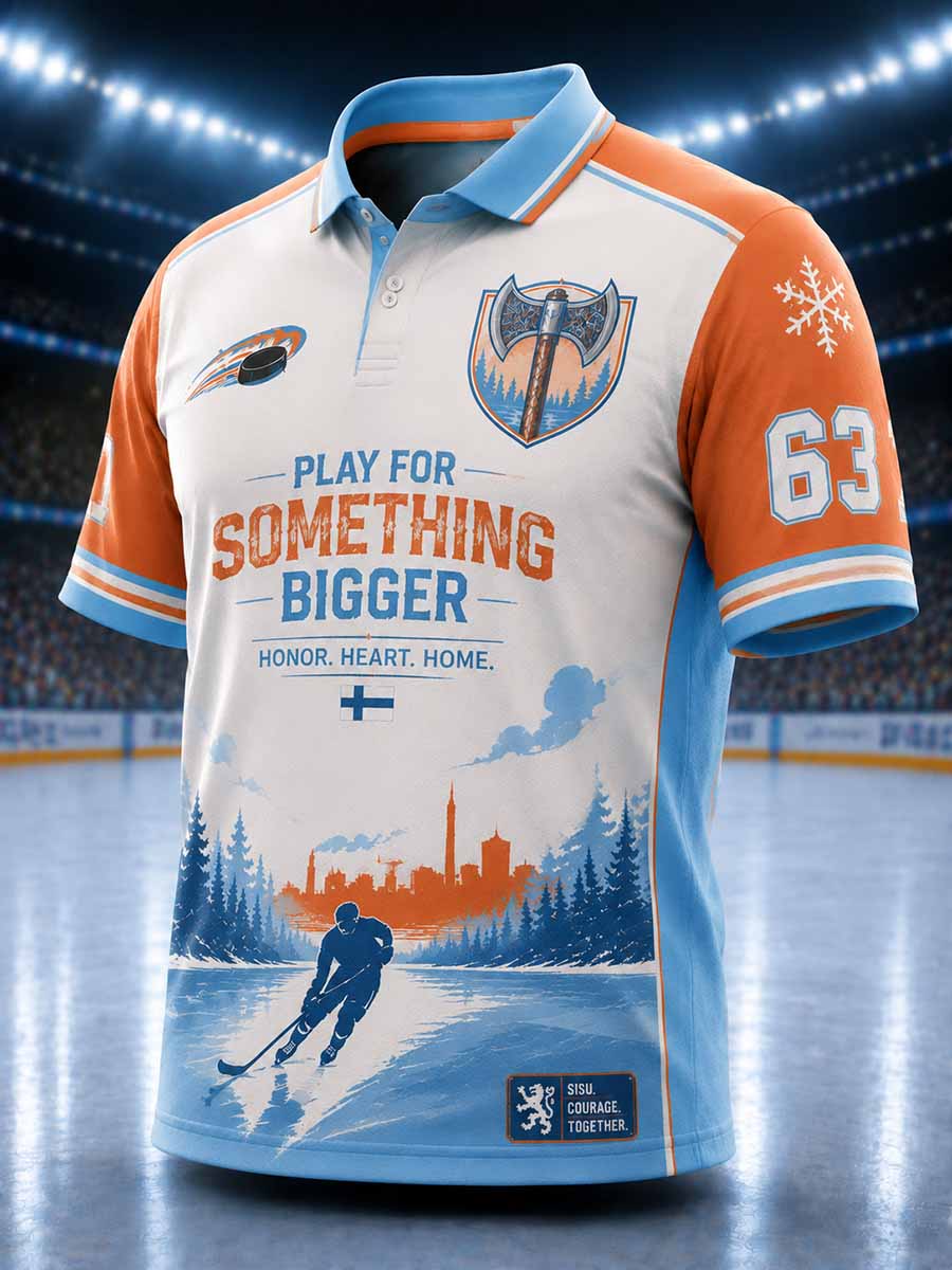 Miesten suomalainen jääkiekko Tappara -kuosilla painettu poolopaita