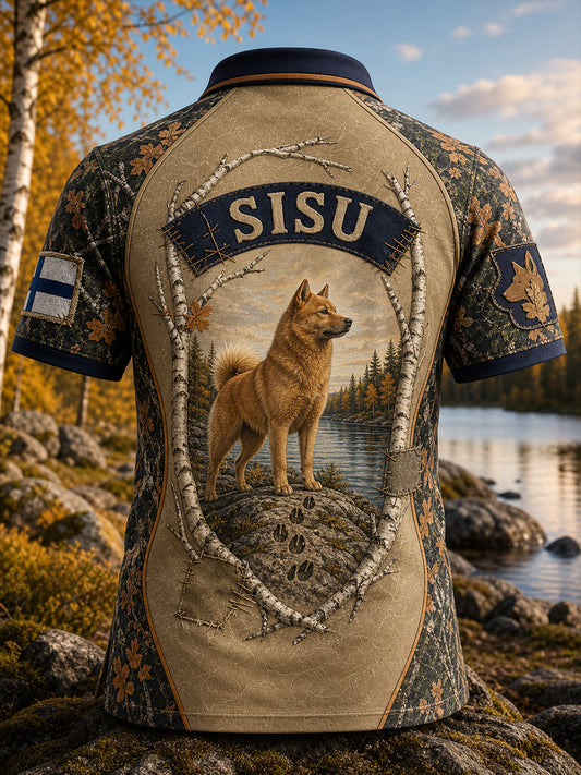 Retropainatuksella varustettu suomalainen taidetilkkutyylisen t-paidan vapaa-ajan polo-paita
