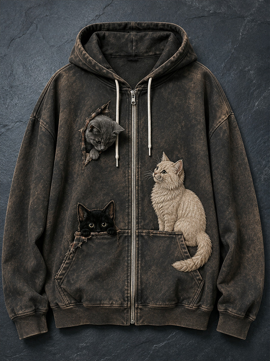 Retro Animal Art Print Casual Zip-Up HoodieName