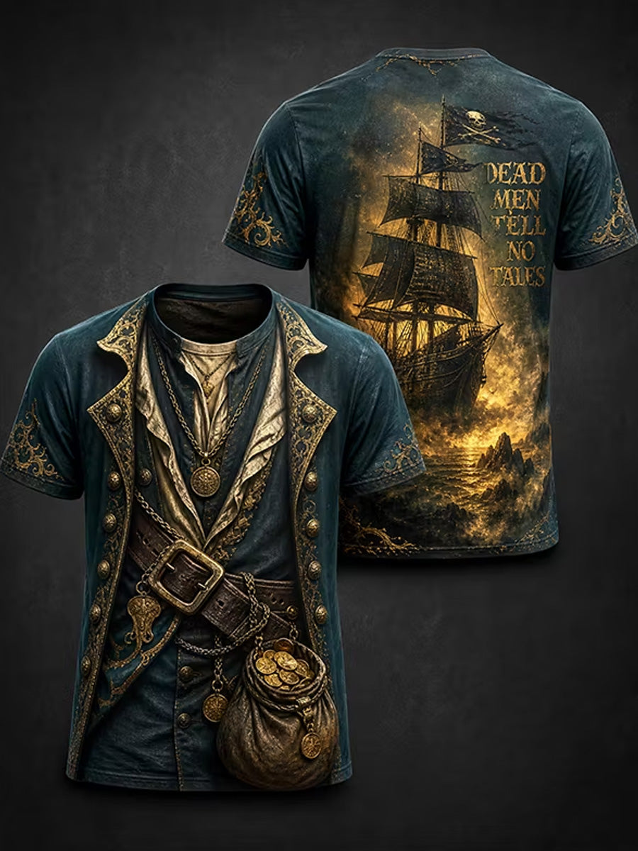 Vintage tumma Pirate-Punk graafinen Casual T-paita