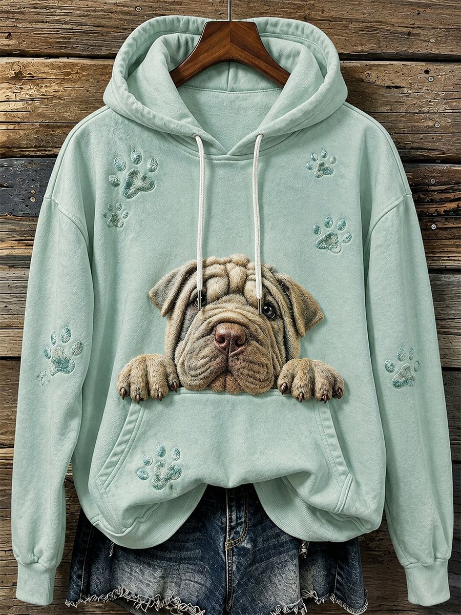 Naisten söpö Shar Pei koira & Pussa Tulosta Viihtyisä huppari