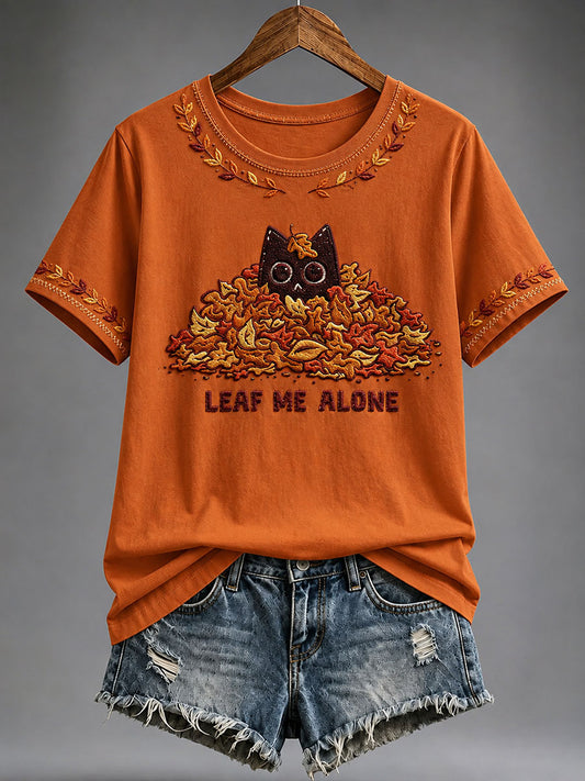 Naisten Leaf Me Alone Black Cat Short T-paita