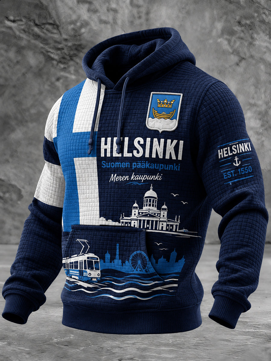 Miesten vohvelineulossweatshirt urbaanilla muistotilaisuuden graafisella painokuvioinnilla
