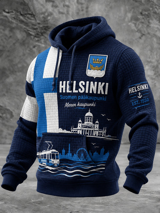 Miesten vohvelineulossweatshirt urbaanilla muistotilaisuuden graafisella painokuvioinnilla