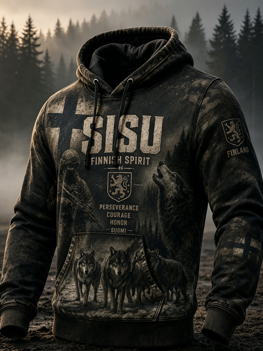 Miesten retro suomalainen veteraanien sisuhenki huppari