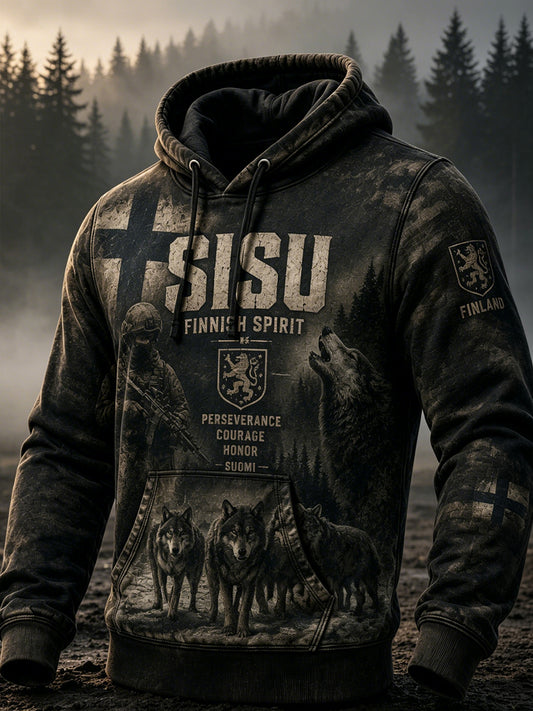Miesten retro suomalainen veteraanien sisuhenki huppari