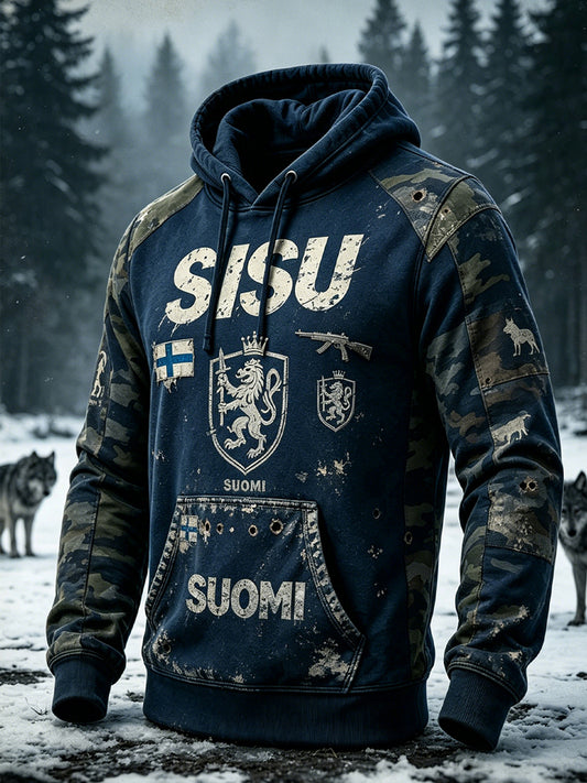 Miesten retro suomalainen veteraanien sisuhenki huppari